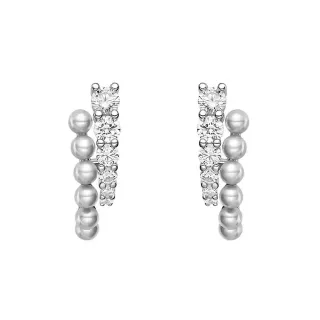 Pearl and Clear Stone Dual-Row Curved Hoop Earrings