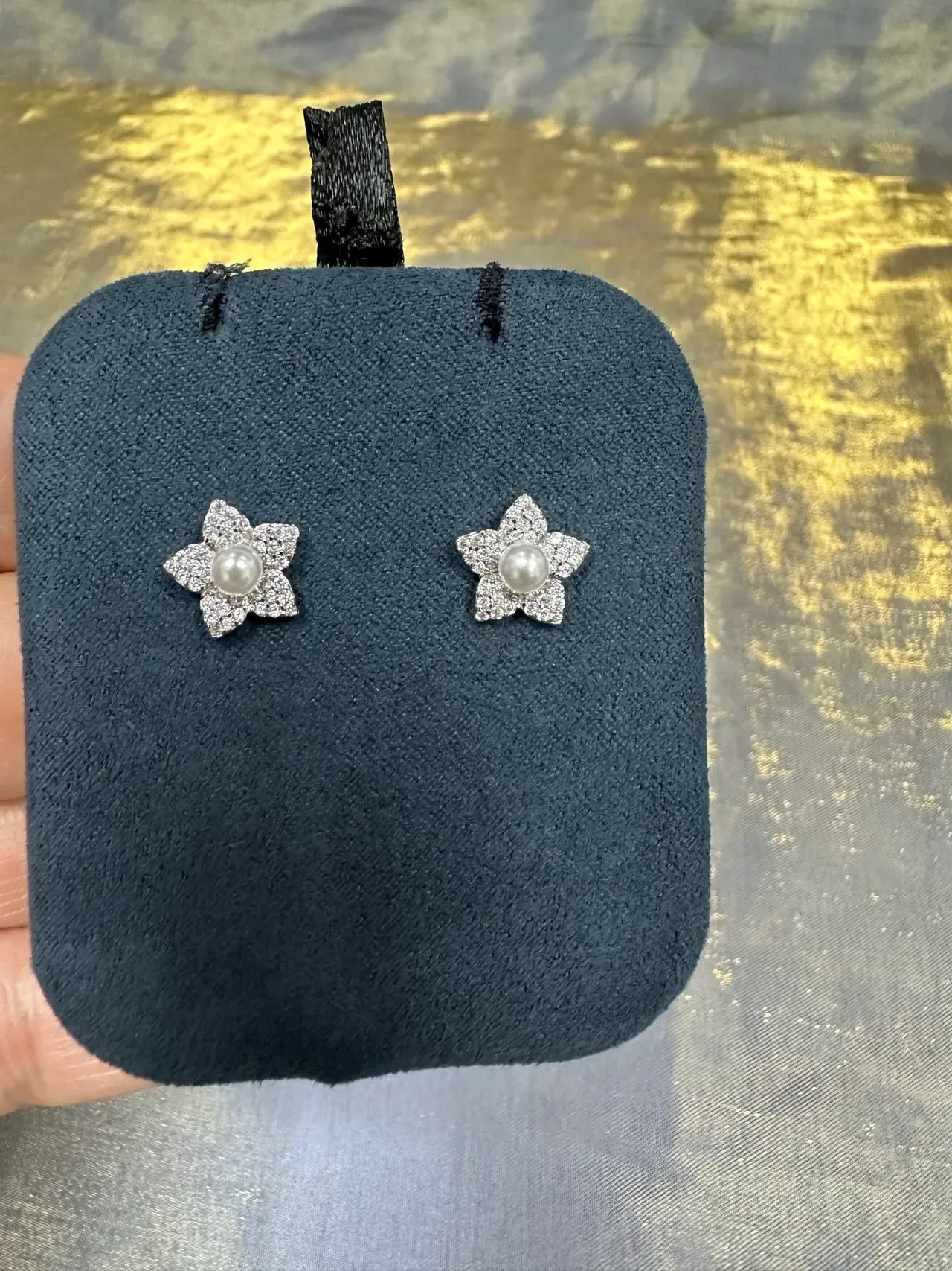 Pearl and Crystal Floral Starburst Stud Earrings 7