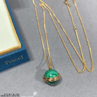 Piaget Or Vert Pendentif Sphérique Malachite Bisel Double Anneau Collier