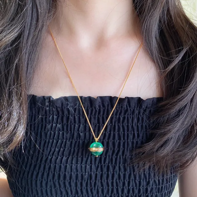 Piaget Green Gold Spherical Malachite Pendant Dual Ring Bezel Necklace 8
