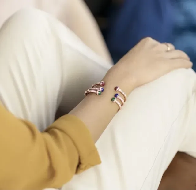 Piaget Possession Gold and Red Cabochon Rotating Cuff Bracelet 3