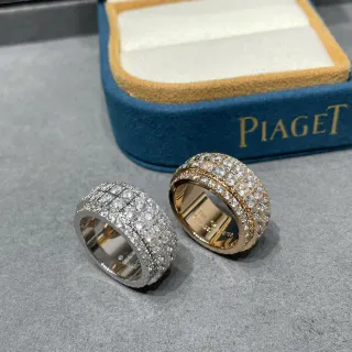 Piaget Possession Silver Gold Wide Pavé Band Multi-Row Diamond Setting Ring