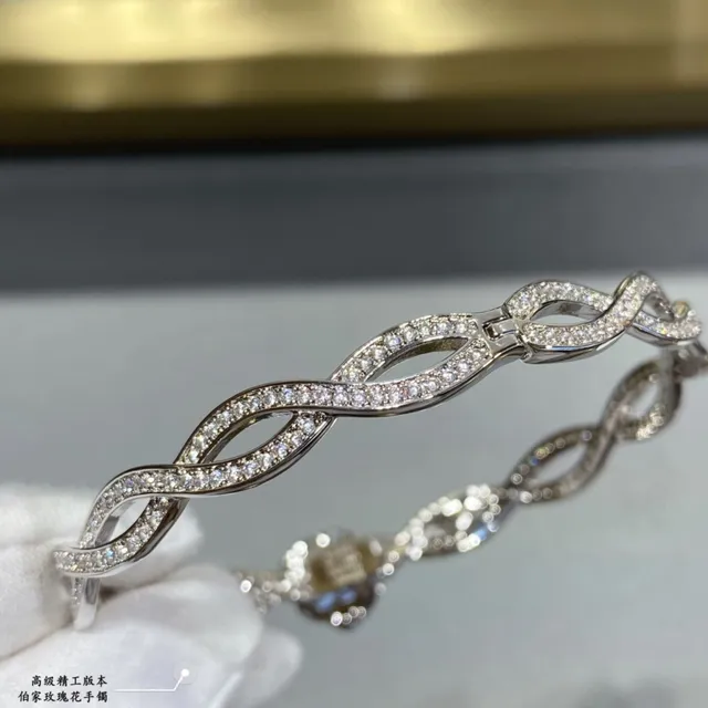 Piaget Rose Motif Pavé Diamond Silver Bracelet 5