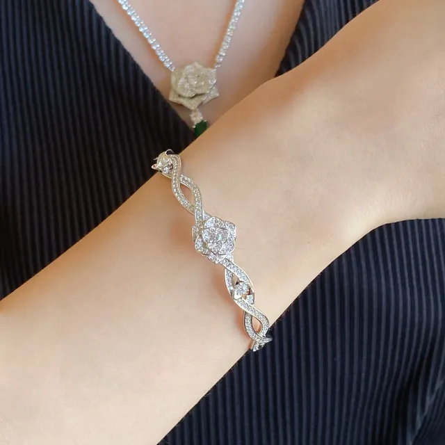Piaget Rose Motif Pavé Diamond Silver Bracelet 8