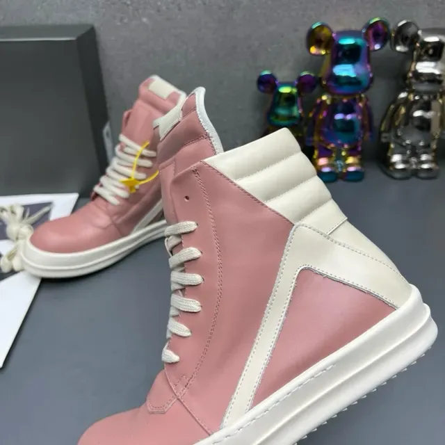 Pink and Cream High-Top Leather Sneakers 2