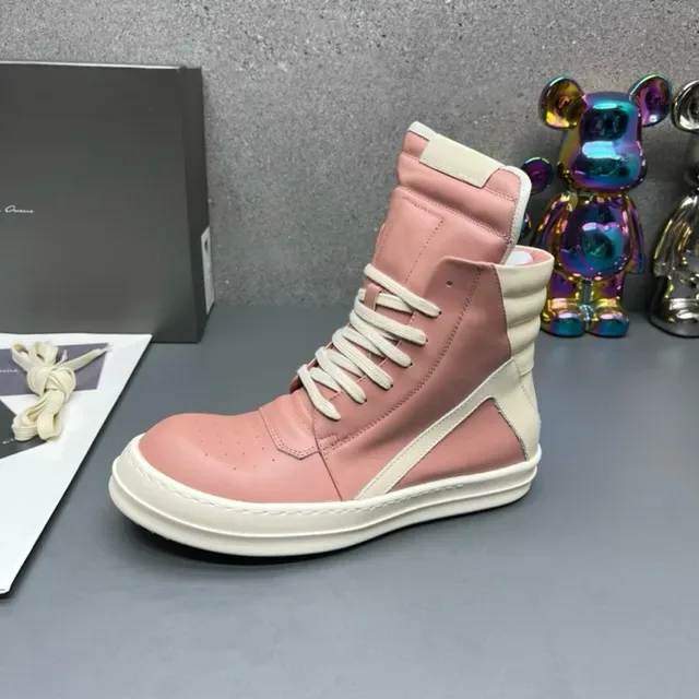Pink and Cream High-Top Leather Sneakers 3