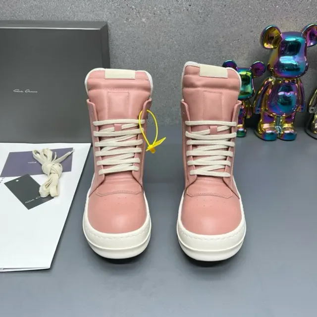 Pink and Cream High-Top Leather Sneakers 4