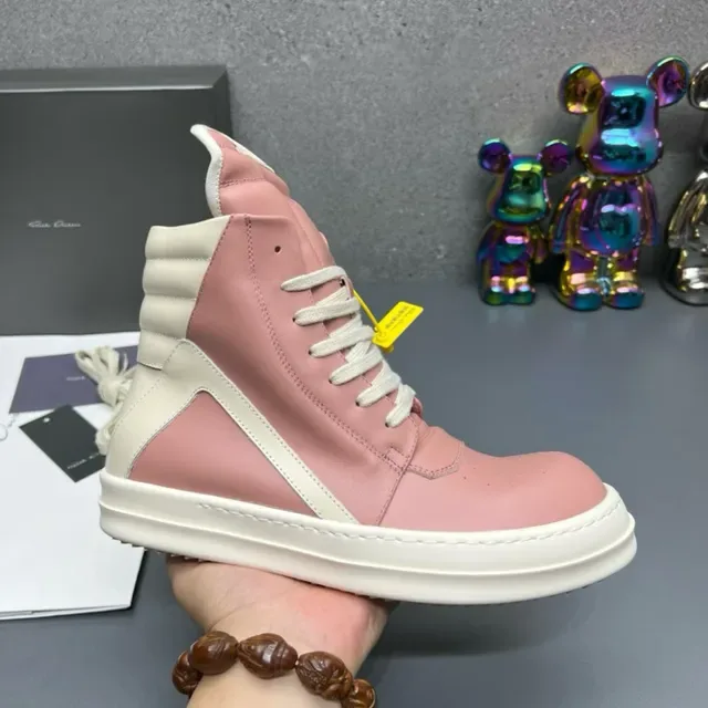 Pink and Cream High-Top Leather Sneakers 5