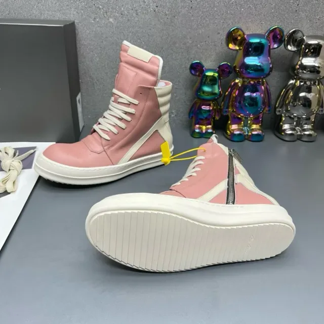 Pink and Cream High-Top Leather Sneakers 6