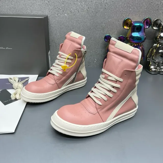 Pink and Cream High-Top Leather Sneakers 9