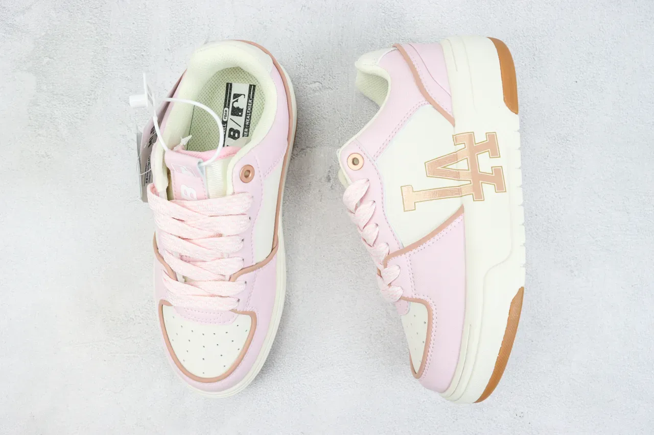 Pink Beige Platform Sole Mixed-Material Upper Sneakers 3