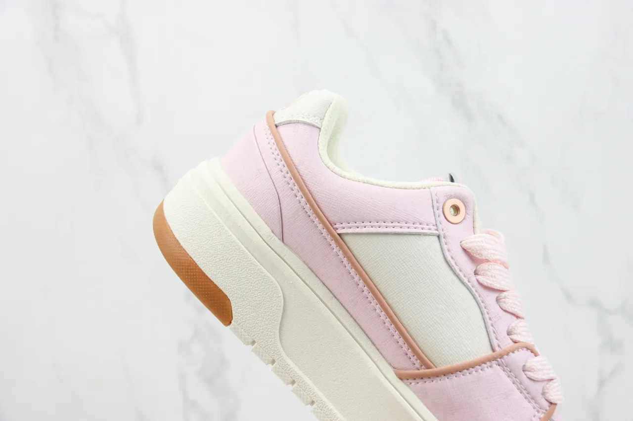 Pink Beige Platform Sole Mixed-Material Upper Sneakers 5