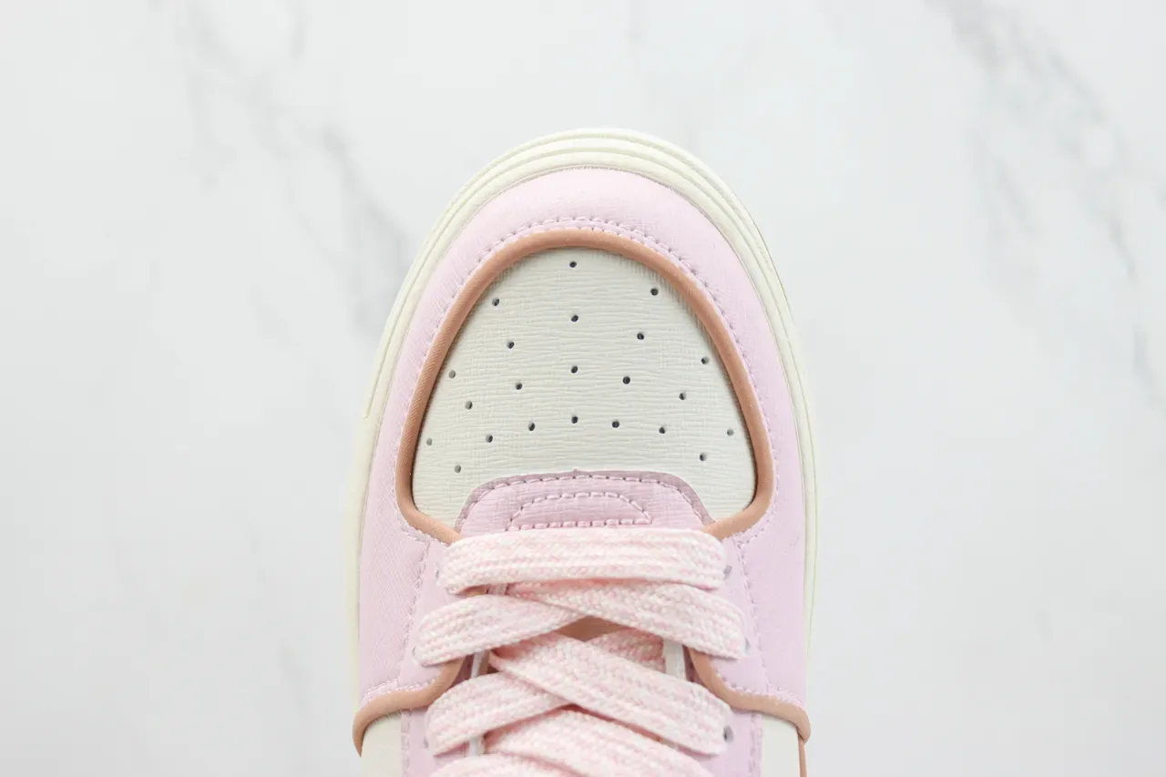 Pink Beige Platform Sole Mixed-Material Upper Sneakers 6