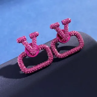 Pink Crystal-Encrusted Heart-Shaped Hoop Earrings