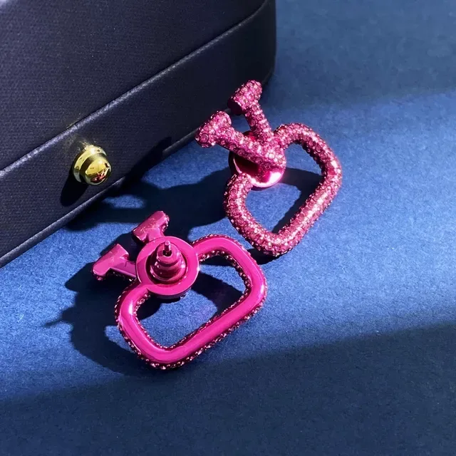 Pink Crystal-Encrusted Heart-Shaped Hoop Earrings 4