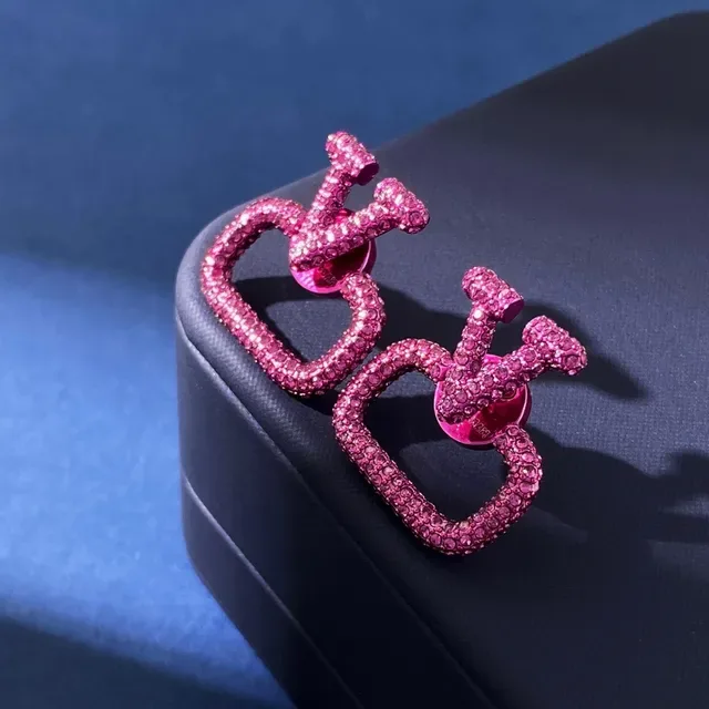 Pink Crystal-Encrusted Heart-Shaped Hoop Earrings 5