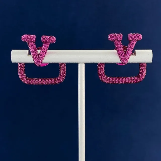 Pink Crystal-Encrusted Heart-Shaped Hoop Earrings 6