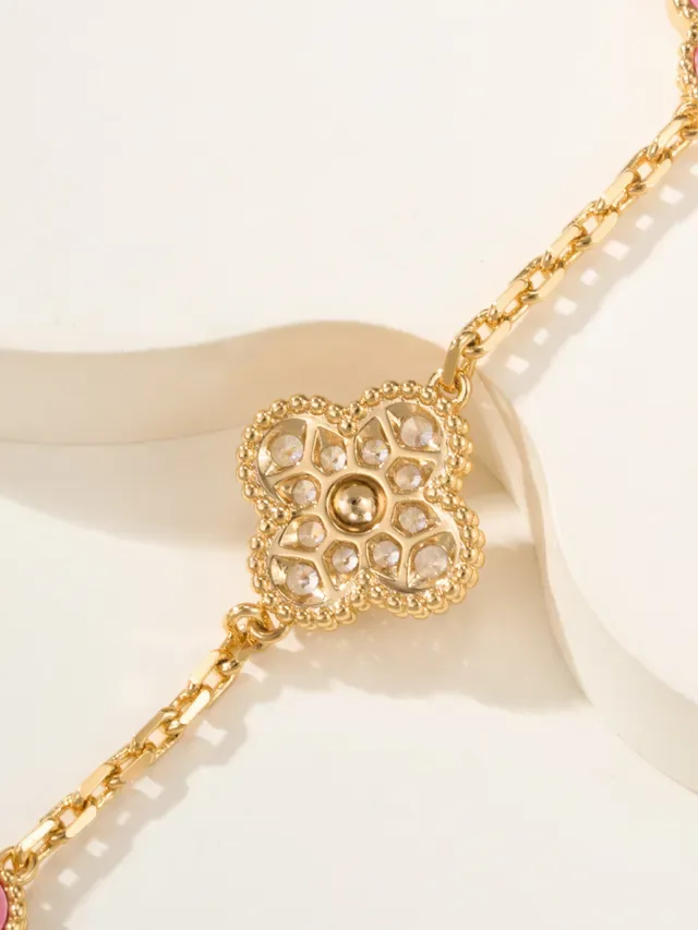 Pink Gold Chain Clover-Shaped Charms Bracelet 3