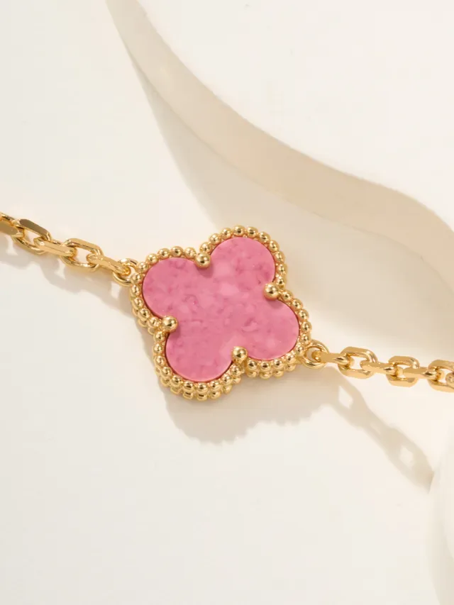 Pink Gold Chain Clover-Shaped Charms Bracelet 5