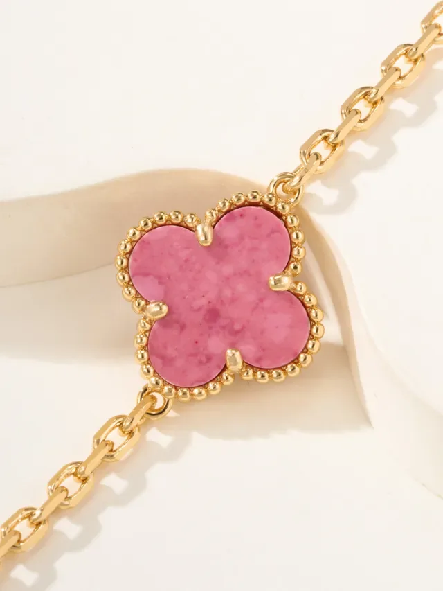 Pink Gold Chain Clover-Shaped Charms Bracelet 6