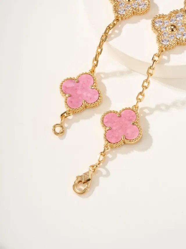 Pink Gold Chain Clover-Shaped Charms Bracelet 7