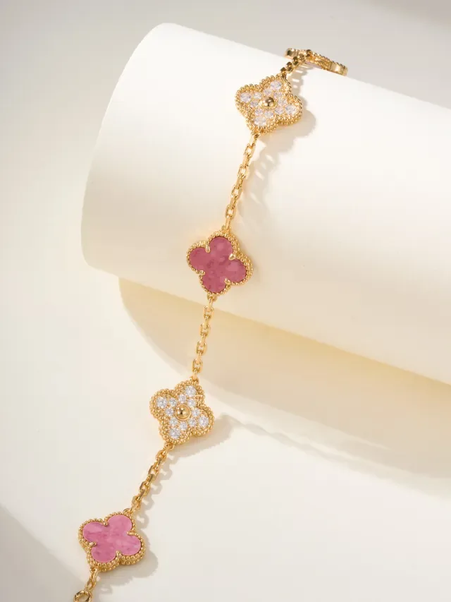 Pink Gold Chain Clover-Shaped Charms Bracelet 9