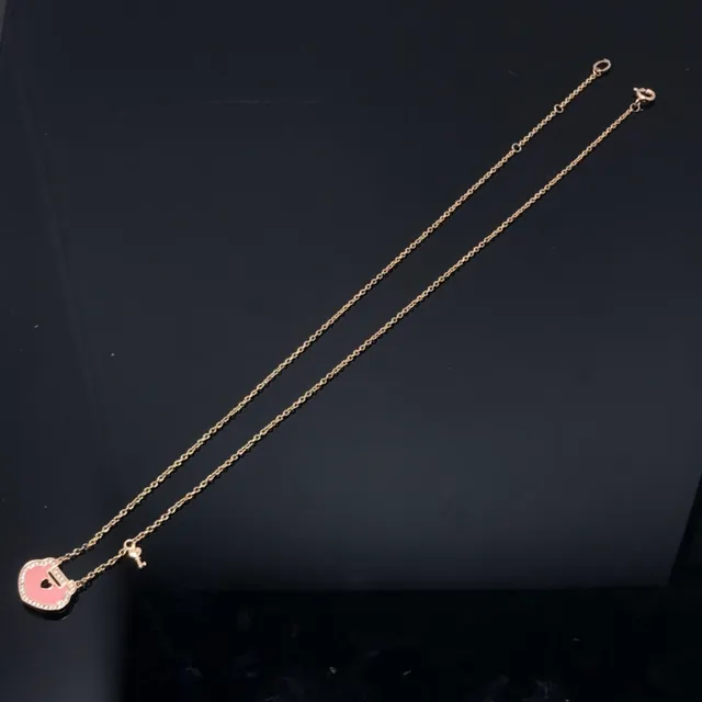 Pink Gold Chain Enamel Lock Pendant Necklace 2