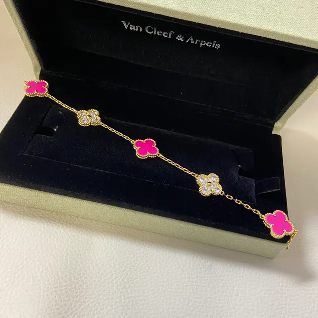 Pink Gold Clover-Shaped Enamel Charms Pavé-Set Crystal Accents Bracelet 2