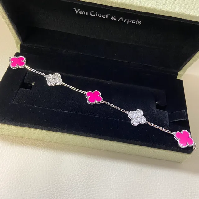 Pink Gold Clover-Shaped Enamel Charms Pavé-Set Crystal Accents Bracelet 3