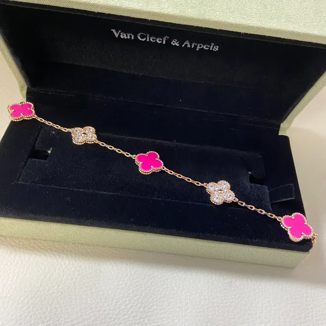 Pink Gold Clover-Shaped Enamel Charms Pavé-Set Crystal Accents Bracelet 4