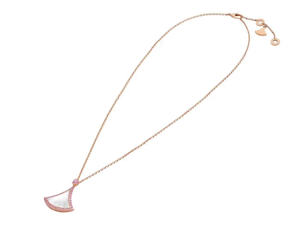Pink Gold Fan-Shaped Pendant Pavé Gemstone Border Necklace 2