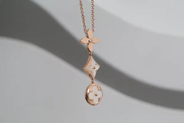 Pink Gold Multi-Charm Pendant Enamel Floral Motifs Necklace 3