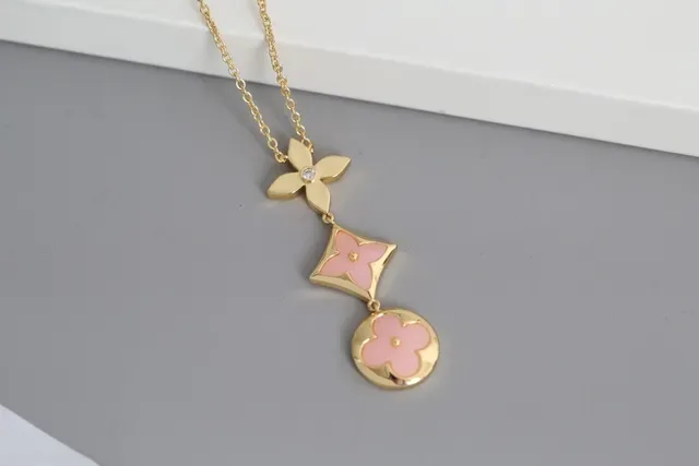 Pink Gold Multi-Charm Pendant Enamel Floral Motifs Necklace 4