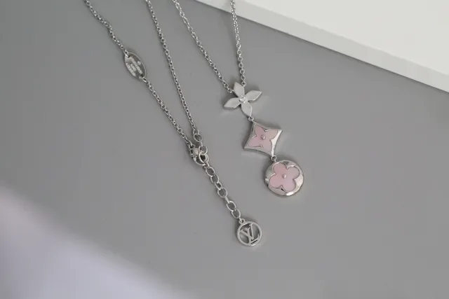 Pink Gold Multi-Charm Pendant Enamel Floral Motifs Necklace 5