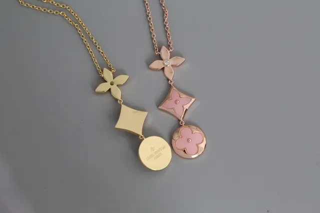Pink Gold Multi-Charm Pendant Enamel Floral Motifs Necklace 7