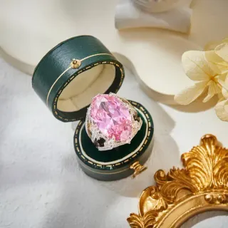 Pink Gold Oval-Cut Gemstone Ornate White Metal Halo Setting Ring