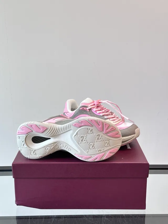 Pink Gray Silhouette Layered Synthetic/mesh Upper Chunky Sneakers 2