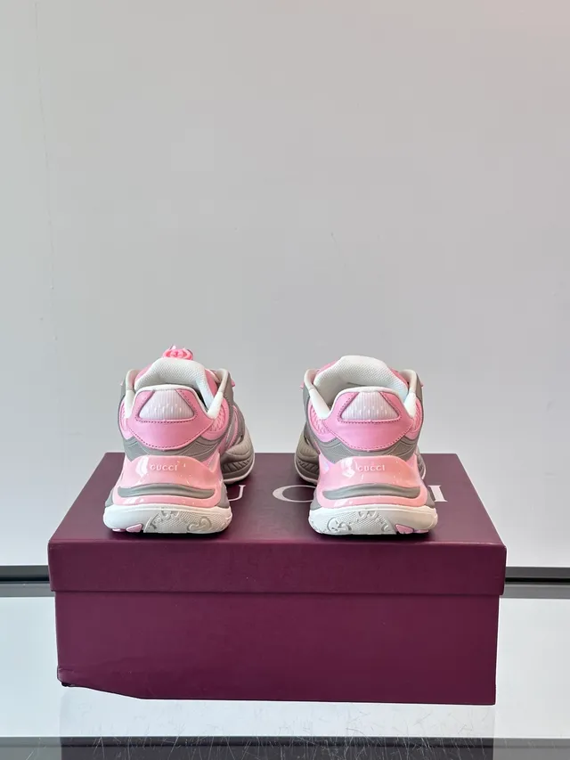 Pink Gray Silhouette Layered Synthetic/mesh Upper Chunky Sneakers 3