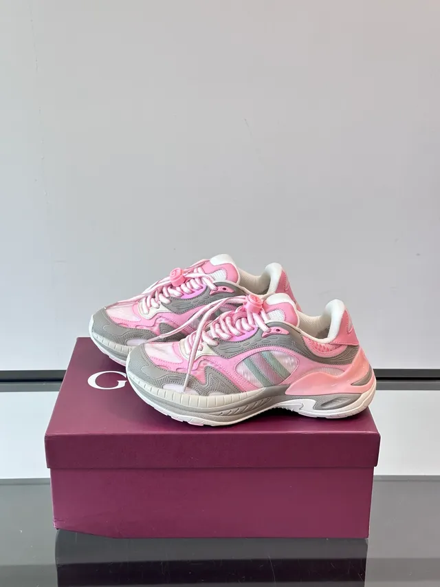 Pink Gray Silhouette Layered Synthetic/mesh Upper Chunky Sneakers 5