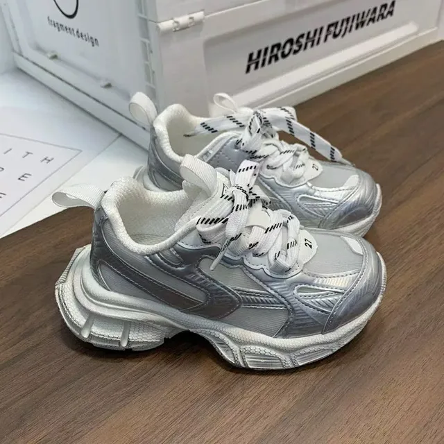Pink Silver Oversized Silhouette Sculpted Sole Chunky Sneakers 17