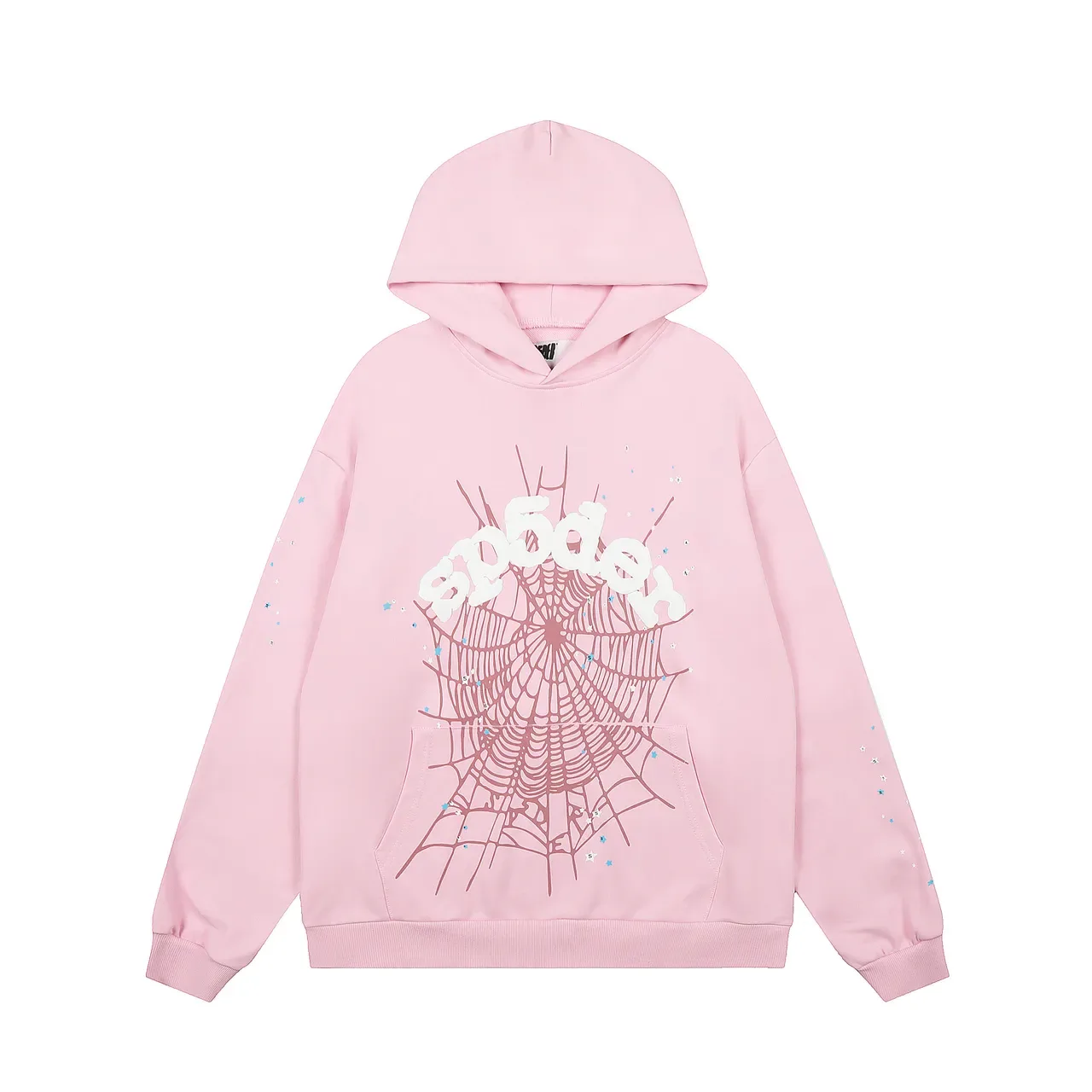 Pink White Oversized Fit Screen-Printed Spiderweb Graphic Hoodie 2