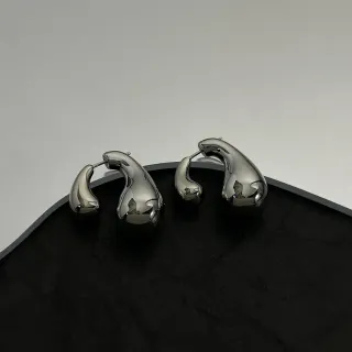 Polished Silver Teardrop Hoop Earrings