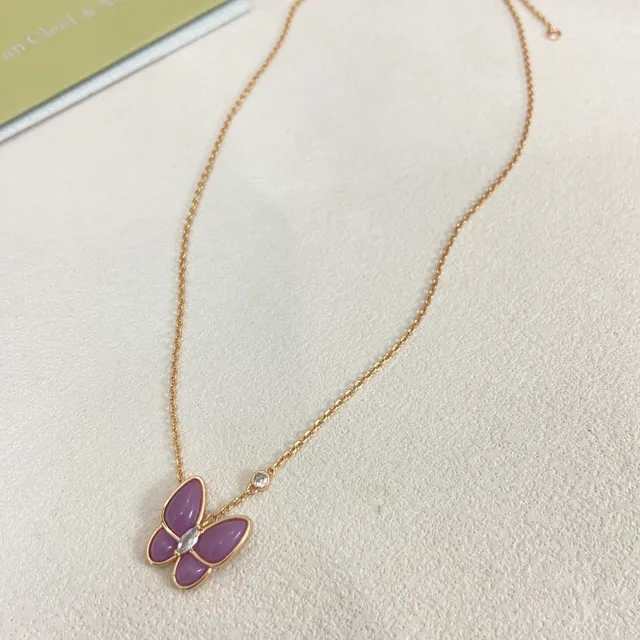 Purple Gold Butterfly Pendant Enamel Necklace 2