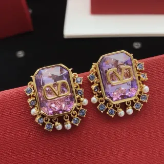 Purple Gold Faceted Rectangular Stone Setting Earrings