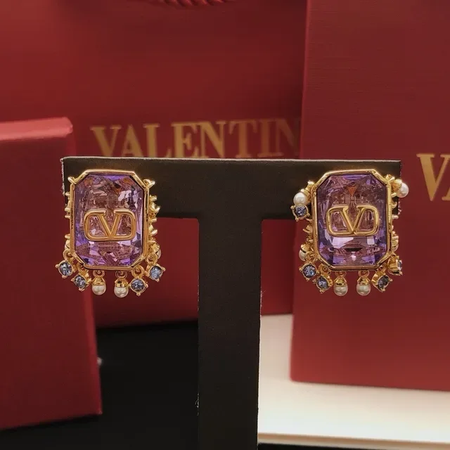 Purple Gold Faceted Rectangular Stone Setting Earrings 2