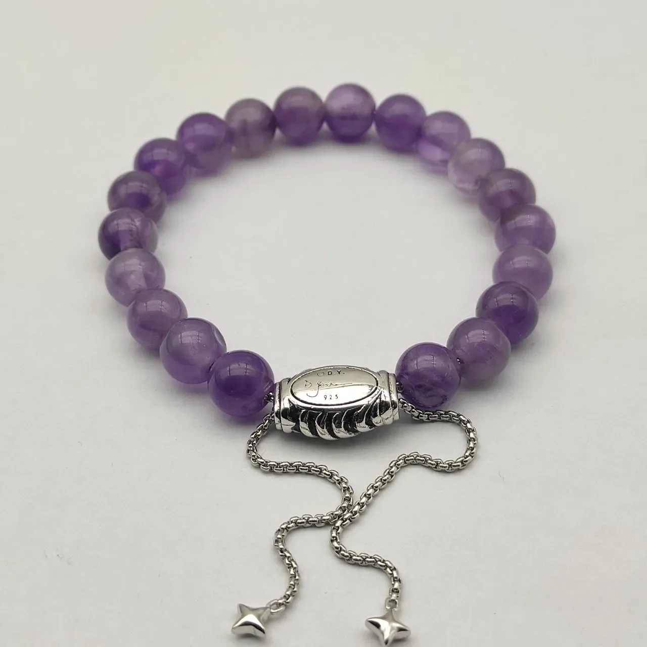 Purple Silver Beaded Amethyst Bracelet 7