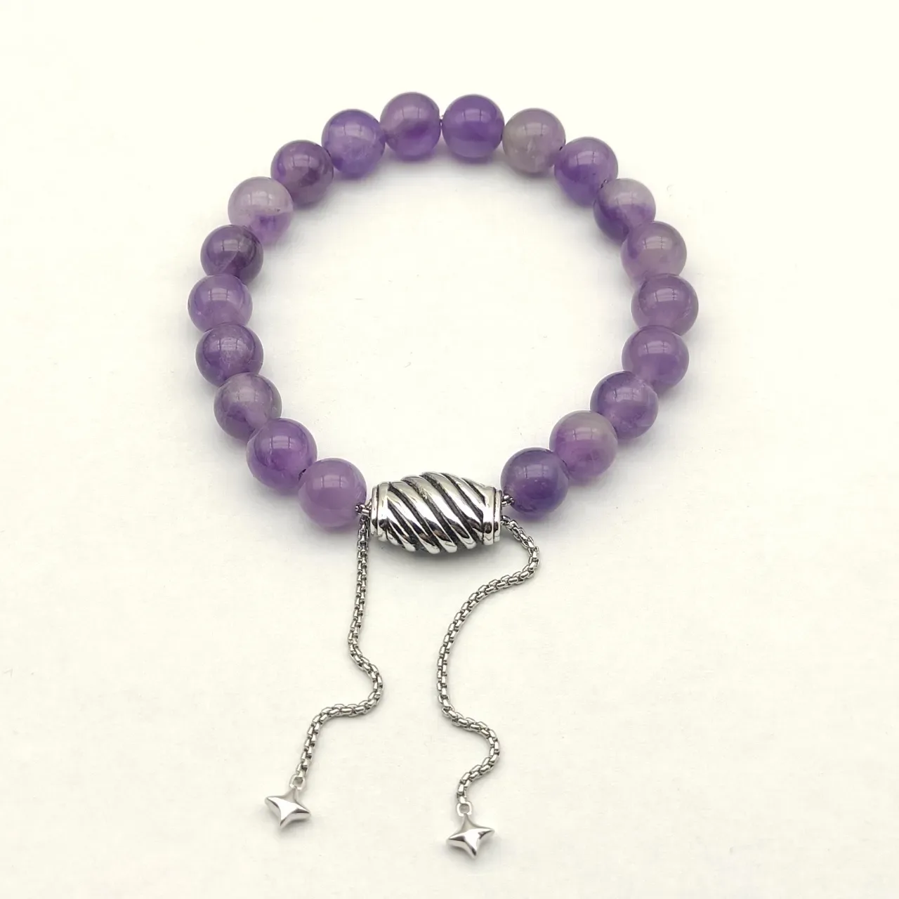 Purple Silver Beaded Amethyst Bracelet 8