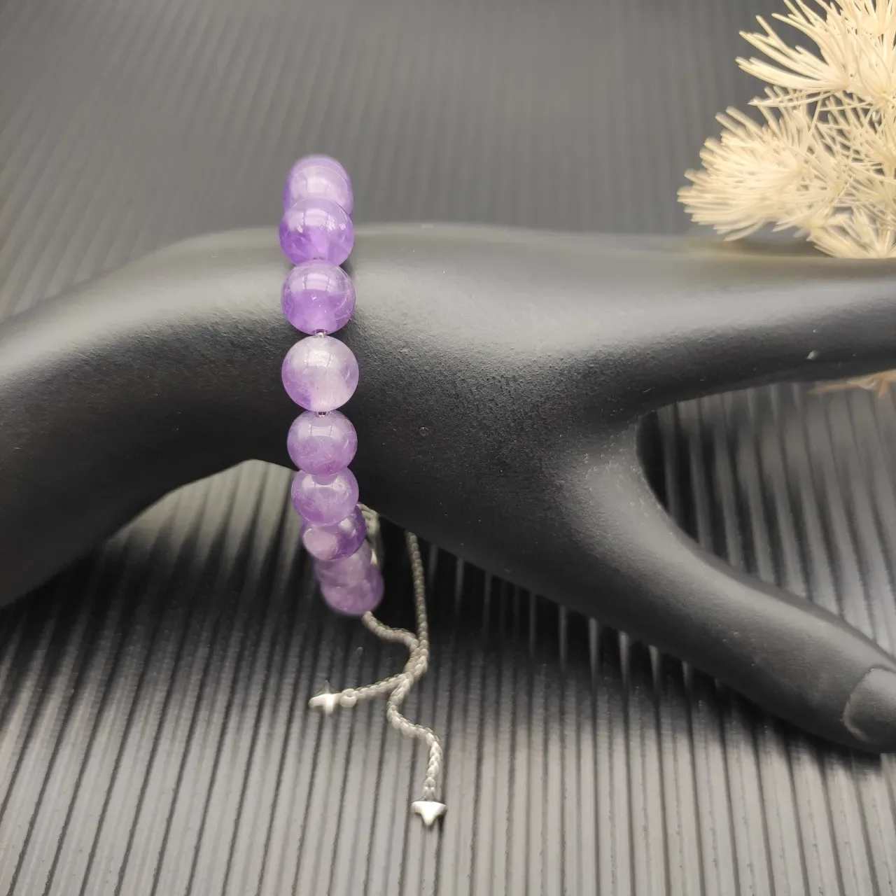 Purple Silver Beaded Amethyst Bracelet 9