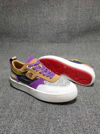 Purple Tan White Mixed-Material Low-Top Sneakers 2