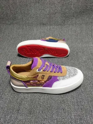 Purple Tan White Mixed-Material Low-Top Sneakers 3